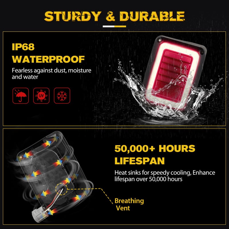 FIERYRED Upgraded LED JK Tail Lights Compatible with 2007-2018 Jeep Wrangler JK, Smoked Rear Tail Lights for Turn Signal, Running/Brake and Reverse, 2PCS - Image 4